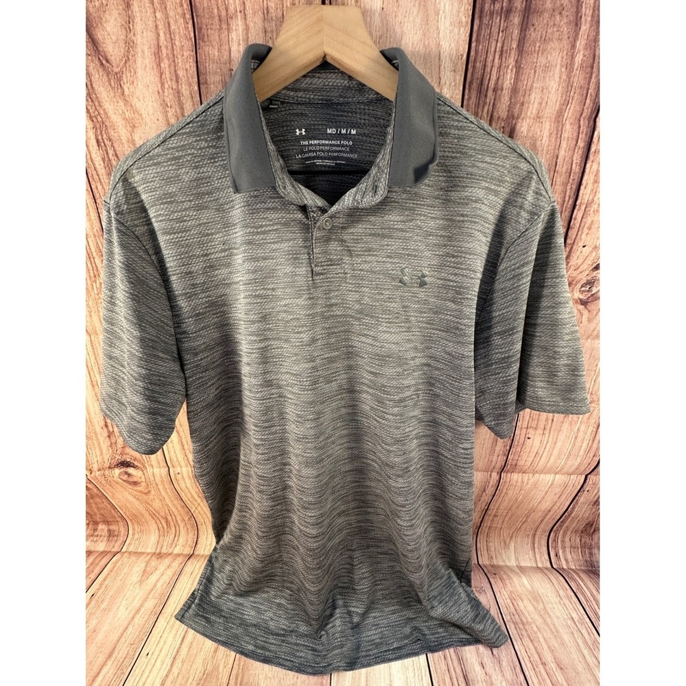Under Armour Mens Polo Shirt Gray MEDIUM Performance  Short Sleeve Pullover